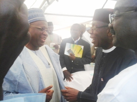 Minister of Agriculture (right) greeting the Chairman of NNDC, Alh. Bashir Moh. Dalhatu (Wazirin Dutse)