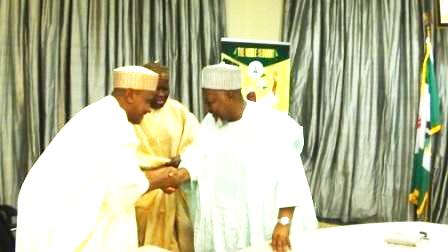 The GMD of NNDC Dr. Ahmed M. Muhammed (left) greeting Gov. Muhammadu Abubakar Badaru of Jigawa State