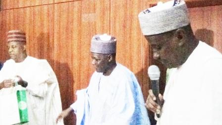 NNDC Chairman, Alh. Bashir Mohammed Dalhatu (Wazirin Dutse) presenting a business plan inside the Ante-Chamber, Government House, Maiduguri while the GMD, NNDC Dr. Ahmed Musa Mhammed fca makes his presentation to the Governor